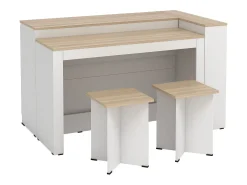 Conjunto de isla de cocina + 2 taburetes - Blanco y natural claro - NUSICE