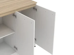 Conjunto de isla de cocina + 2 taburetes - Blanco y natural claro - NUSICE