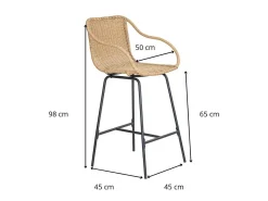 Conjunto de sillas de bar e isla de metal con asiento de ratán 65cm MOOREA