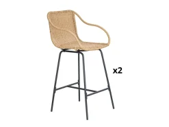 Conjunto de sillas de bar e isla de metal con asiento de ratán 65cm MOOREA
