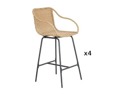 Conjunto de sillas de bar e isla de metal con asiento de ratán 65cm MOOREA