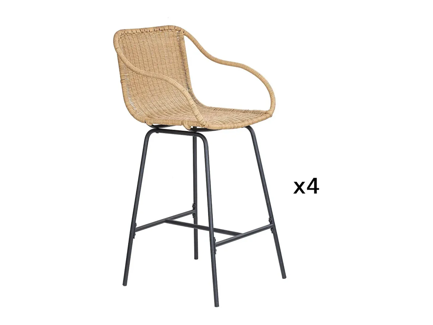 Conjunto de sillas de bar e isla de metal con asiento de ratán 65cm MOOREA