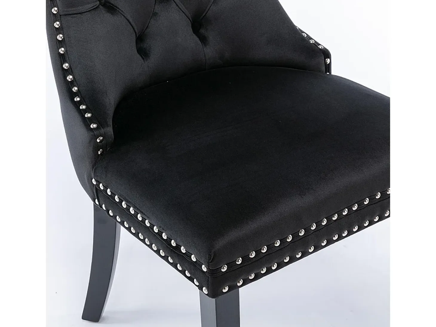 Conjunto de sillas de comedor, con patas de madera y tapizado con tachuelas, revestimiento de terciopelo, estructura de madera maciza, negro