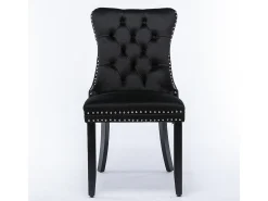 Conjunto de sillas de comedor, con patas de madera y tapizado con tachuelas, revestimiento de terciopelo, estructura de madera maciza, negro