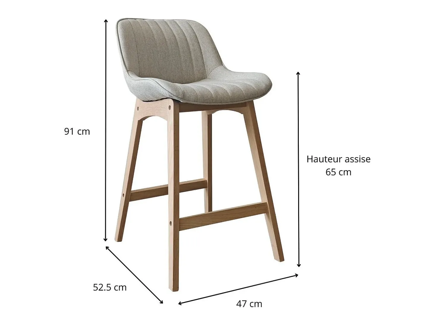 Conjunto de sillas de isla y bar de roble con asiento de tela MELLOW de 65 cm