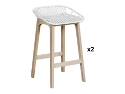 Conjunto de sillas de isla y bar MALMO de roble de 65 cm con asiento de plástico