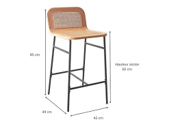 Conjunto de sillas de isla y bar de metal SANA con asiento de caña de 65 cm