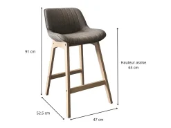 Conjunto de sillas de isla y bar de roble con asiento de tela MELLOW de 65 cm