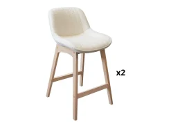 Conjunto de sillas de isla y bar de roble con asiento de tela de rizo MILK de 65 cm