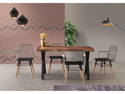 Conjunto de sillas Kailua 1657, Nogal|Negro, 82x43x39cm, Piel natural, Metálico|De madera
