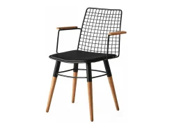 Conjunto de sillas Kailua 1657, Nogal|Negro, 82x43x39cm, Piel natural, Metálico|De madera