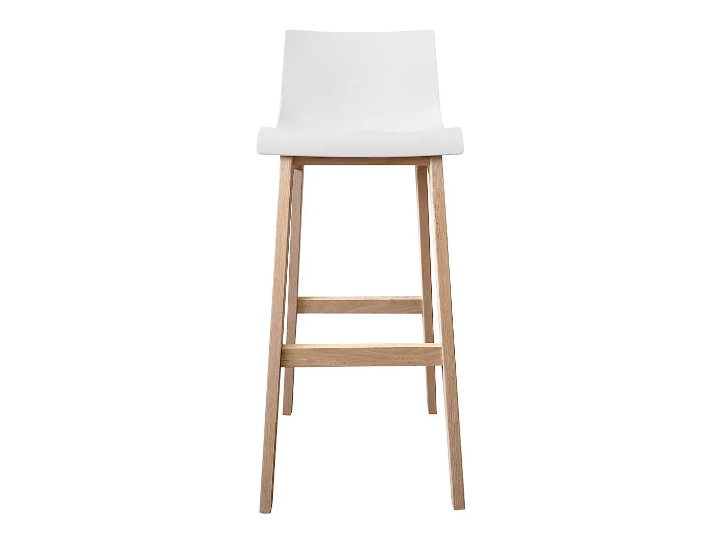 Conjunto de taburetes de bar TANNA de roble de 75 cm con asiento de plástico blanco