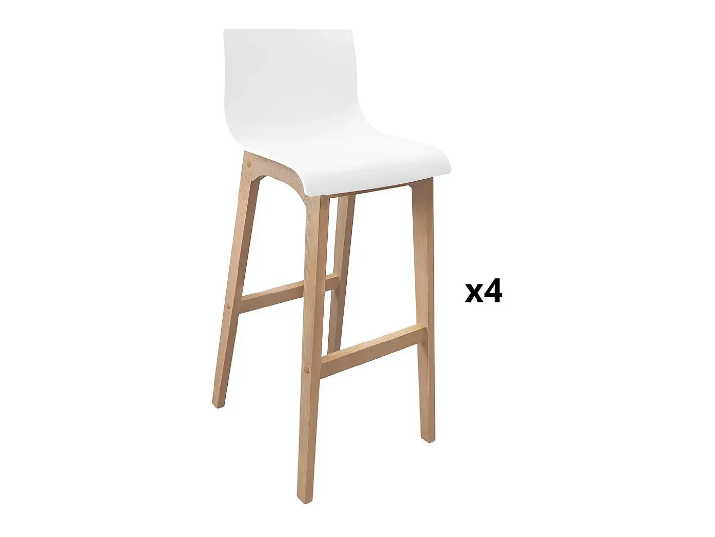 Conjunto de taburetes de bar TANNA de roble de 75 cm con asiento de plástico blanco