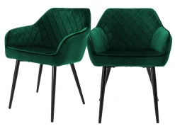 Conjunto de 2x sillas de comedor tapizadas en terciopelo sillones de salón verde ML-Design