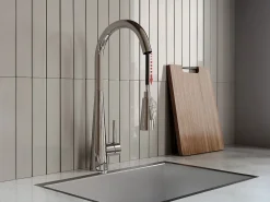 Conjunto fregadero 55x45 cm SOELA + grifo con ducha RONA de acero inoxidable