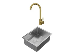Conjunto fregadero 55x45 cm SOELA + grifo ROMILY de acero inoxidable - Gris y Dorado