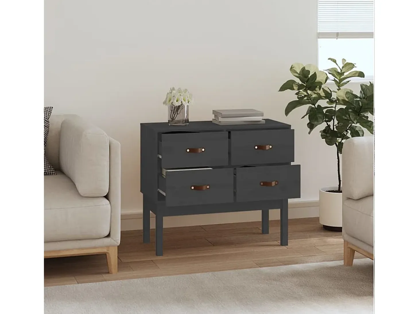 Consola Gris 90x40x78 cm Madera Maciza de Pino
