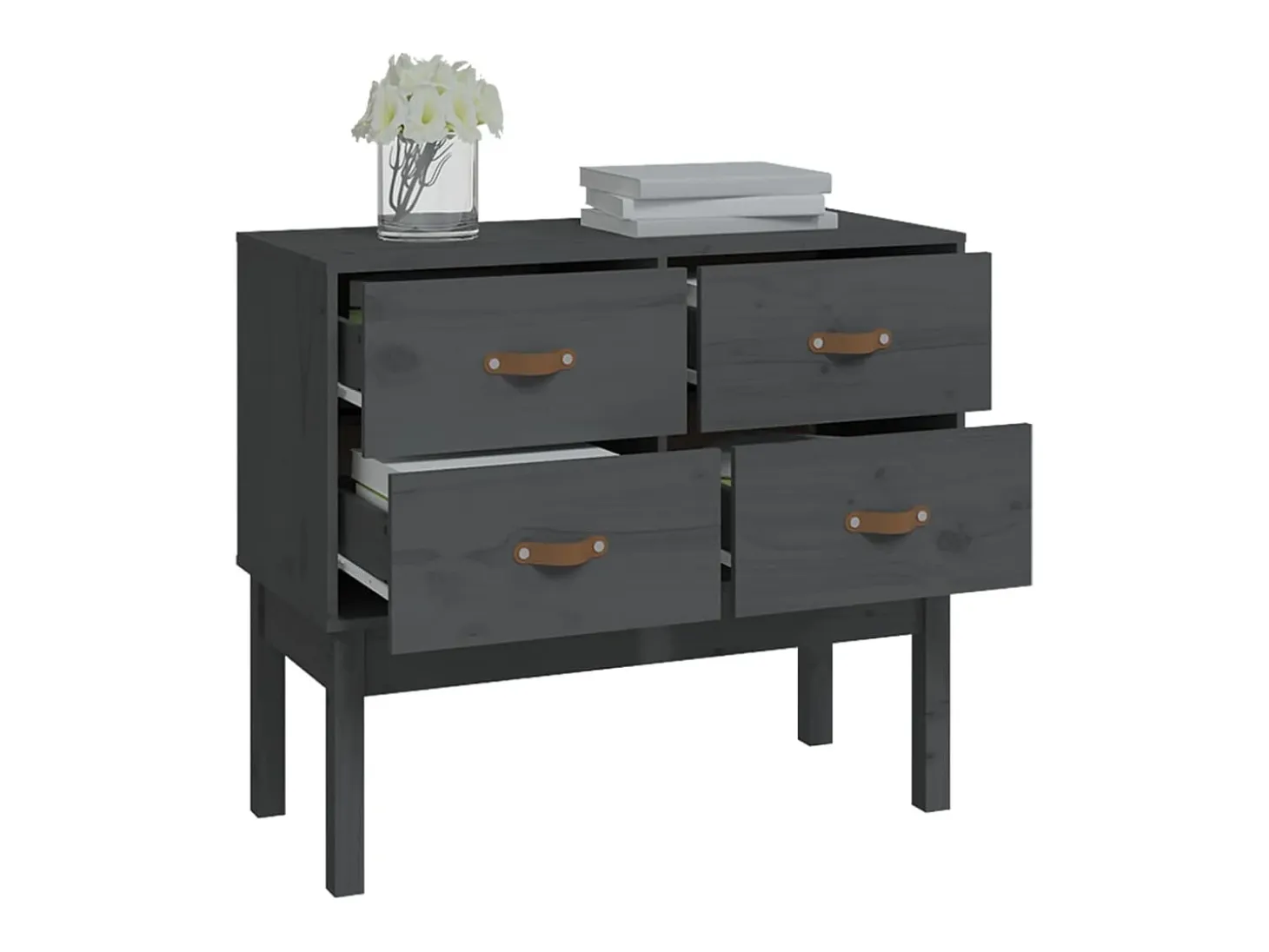 Consola Gris 90x40x78 cm Madera Maciza de Pino