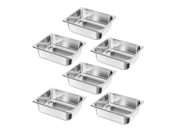 Contenedor Gastronorm SucceBuy GN 1/2, Recipiente de Restauración de Acero Inoxidable 6PCs 6 L, Contenedor Inox Alimentario Profundidad 9,9 cm, Antiadherente