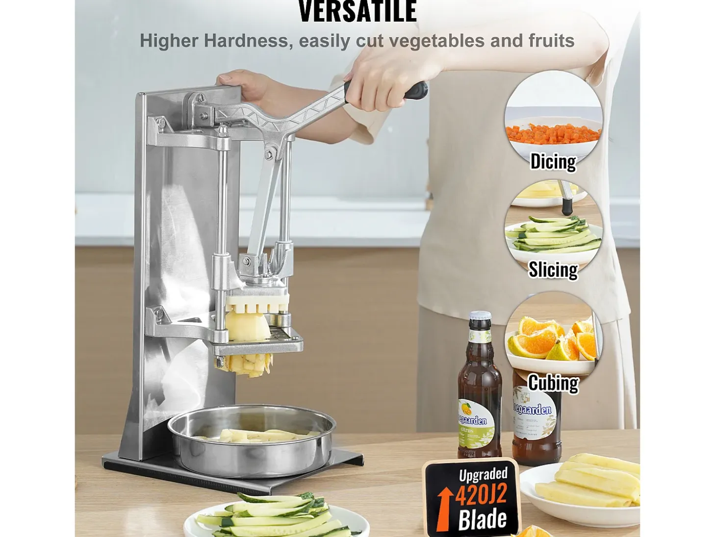 Cortadora Comercial de Papas y Verduras SucceBuy, Cortadora de Papas con 4 Cuchillas, Cortadora de Esquinas