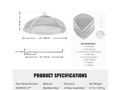 Cubierta SucceBuy de Protección de 69cm para Hogar de Leña, Cubierta en Acero Inoxidable, Cubierta de Hogar al Aire Libre con Pantalla Superior de Apertura Fácil