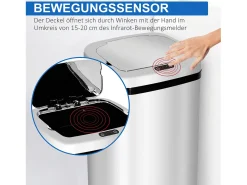 Cubo de basura automático con sensor, acero inoxidable, 50L, diseño moderno (33x25x84 cm)