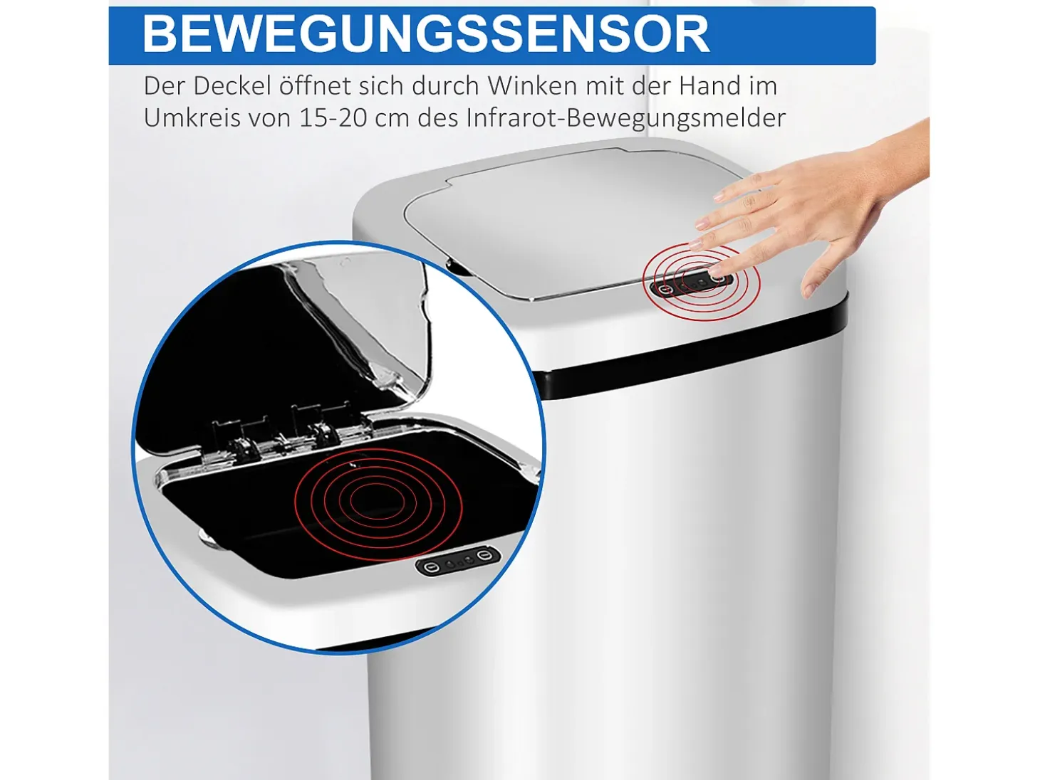 Cubo de basura automático con sensor, acero inoxidable, 50L, diseño moderno (33x25x84 cm)