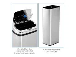 Cubo de basura automático con sensor, acero inoxidable, 50L, diseño moderno (33x25x84 cm)