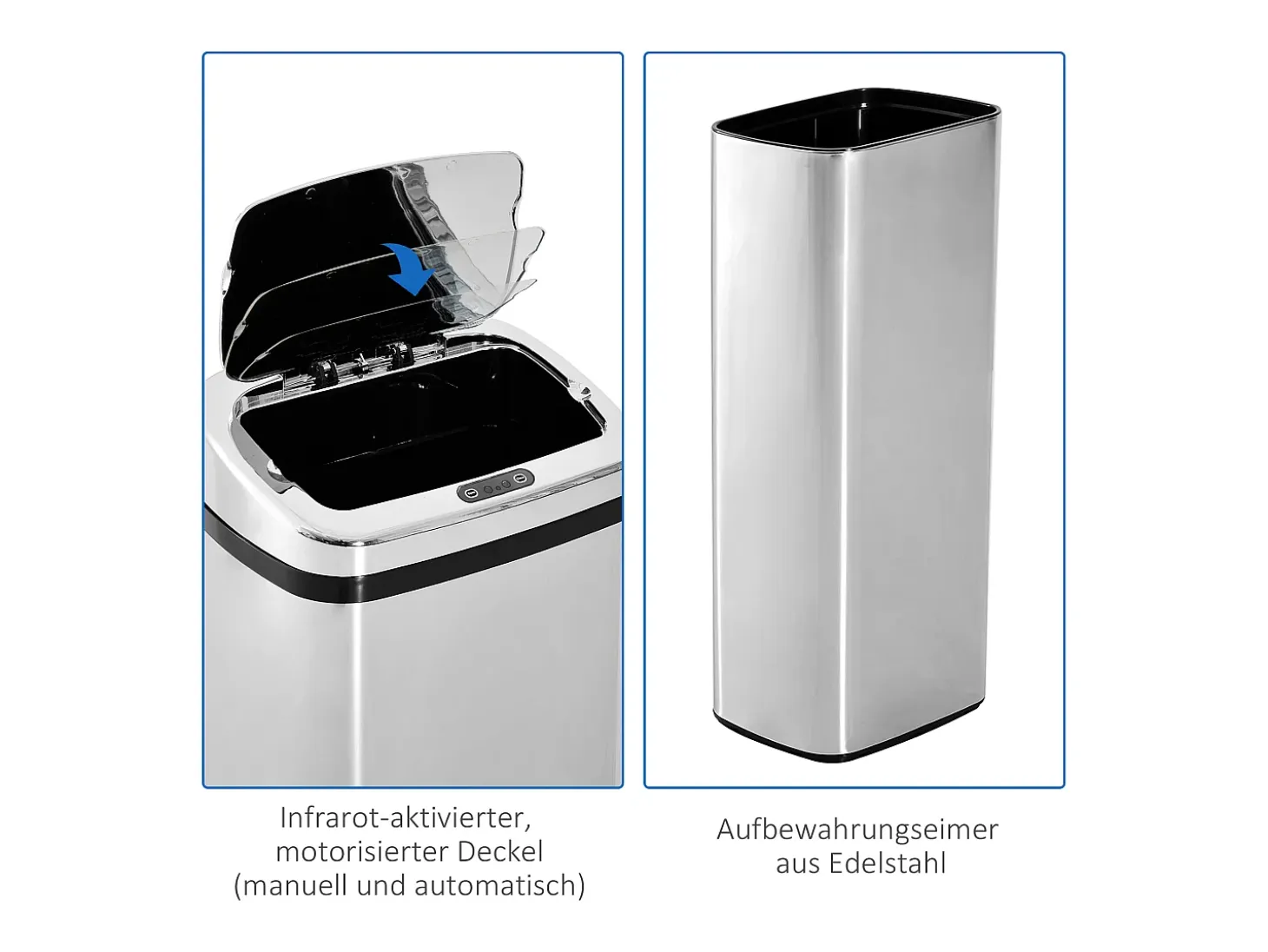 Cubo de basura automático con sensor, acero inoxidable, 50L, diseño moderno (33x25x84 cm)