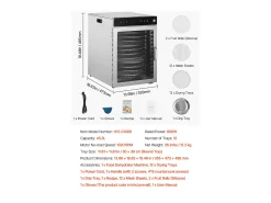 Deshidratador de Alimentos SucceBuy Deshidratador Rotatorio de Alimentos, 12 Bandejas, Acero Inoxidable, 800 W, para Deshidratar Fruta