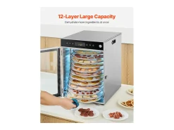 Deshidratador de Alimentos SucceBuy Deshidratador Rotatorio de Alimentos, 12 Bandejas, Acero Inoxidable, 800 W, para Deshidratar Fruta
