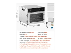 Deshidratador de Alimentos SucceBuy, 6 Bandejas de Acero Inoxidable, 1000W, para Deshidratación de Carne y Frutas