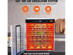 Deshidratador SucceBuy Deshidratador Alimentario con 10 Platos, Secador de Frutas Secas en Acero Inoxidable de 1000 W