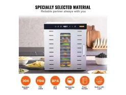 Deshidratador SucceBuy Deshidratador Alimentario con 10 Platos, Secador de Frutas Secas en Acero Inoxidable de 1000 W