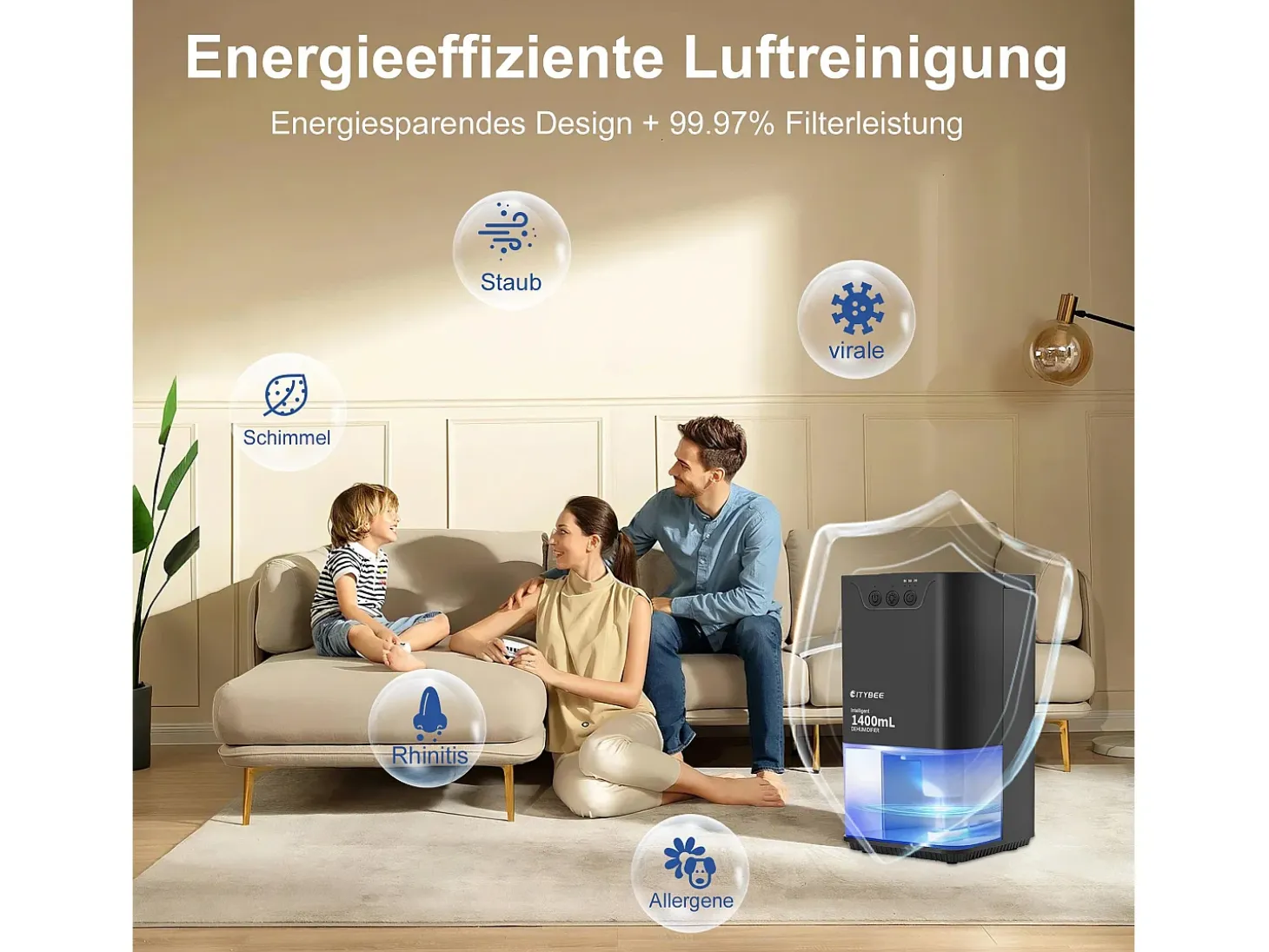 Deshumidificador NETTLIFE de 1400 ml con temporizador y temperatura ambiente (negro)