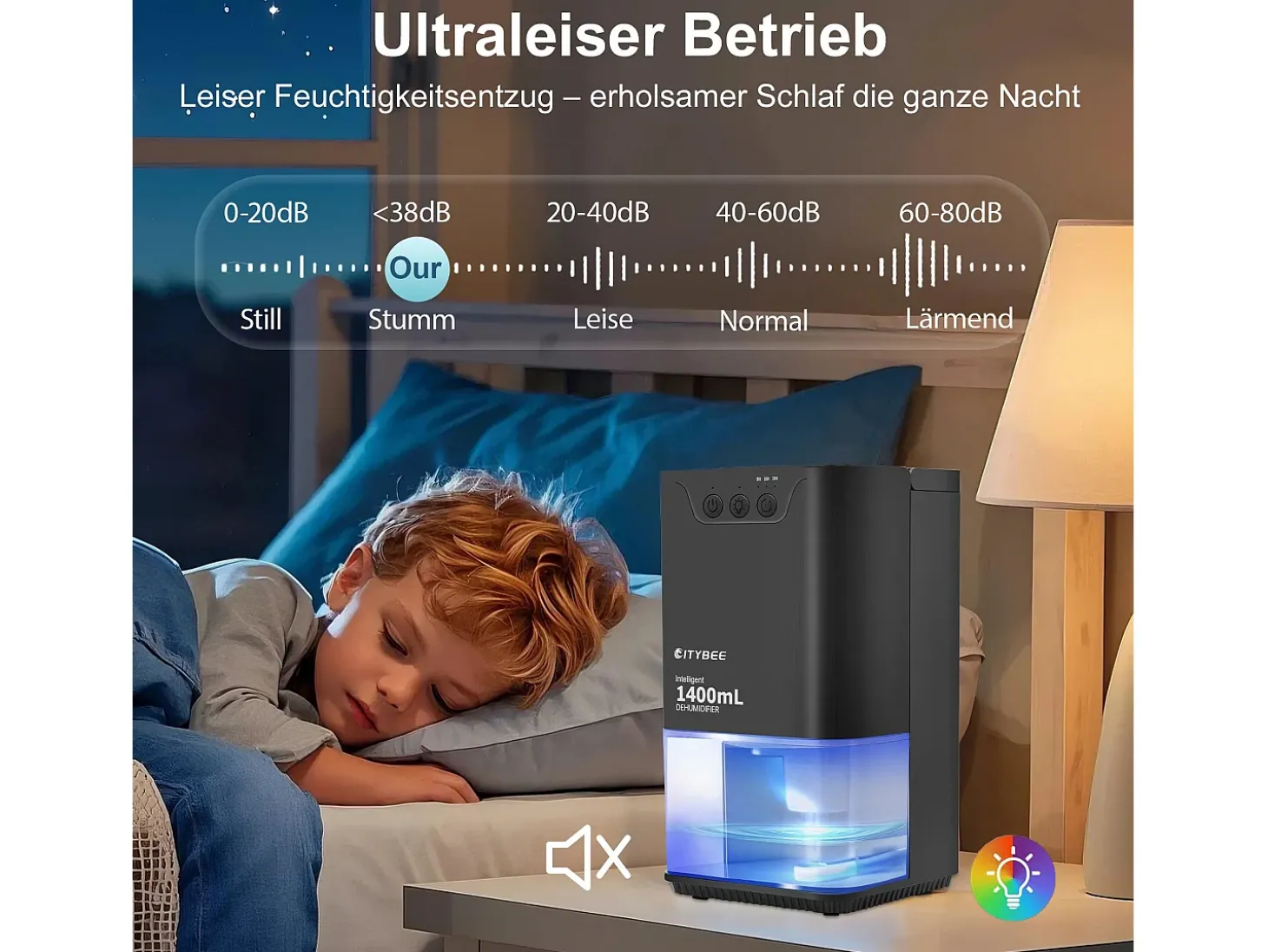 Deshumidificador NETTLIFE de 1400 ml con temporizador y temperatura ambiente (negro)