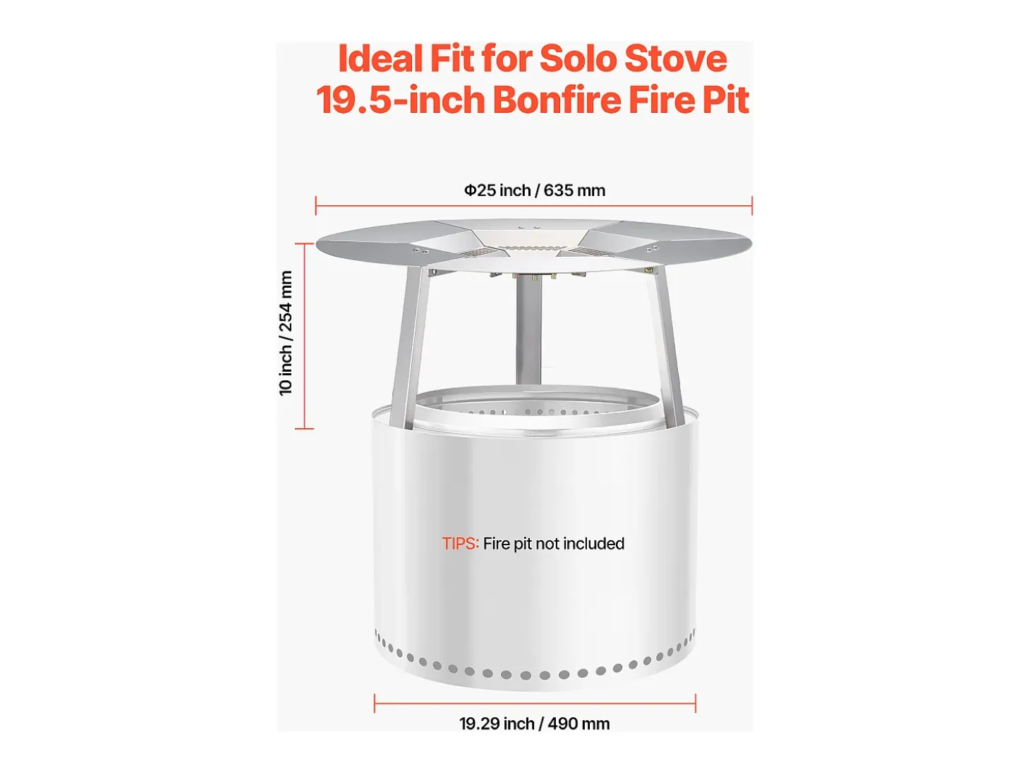 Difusor de Calor SucceBuy para Brasero, 63.5x25.4 cm Protección Térmica Redonda para Fuego de Madera, Difusor de Calor de Acero Inoxidable 304