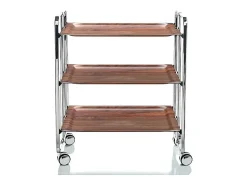 DON HIERRO - Carrito auxiliar plegable BAUHAUS cromado con ruedas – 3 niveles y 3 posiciones-Cedro