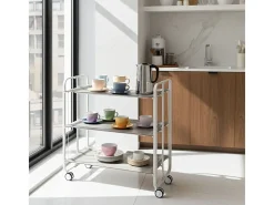 DON HIERRO - Carrito auxiliar plegable BAUHAUS blanco con ruedas – 3 niveles y 3 posiciones-