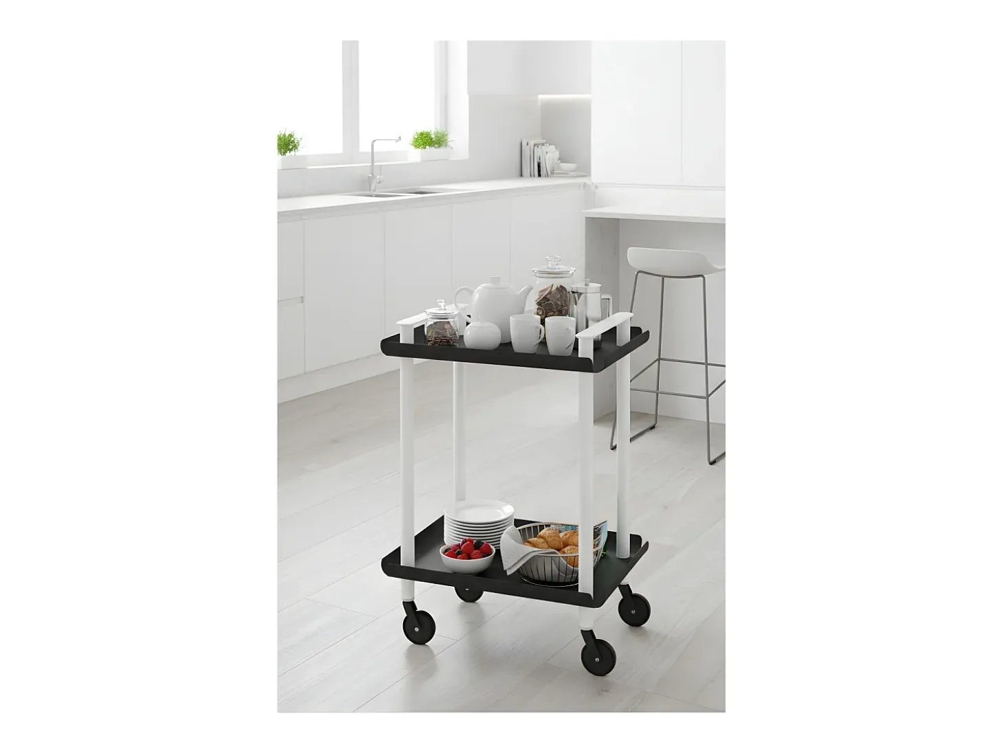 DON HIERRO - Carrito auxiliar LEKY, armazón blanco, 2 estantes. Multifuncional, práctico y decorativo-