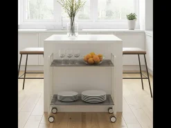 DON HIERRO - Carrito auxiliar plegable BAUHAUS con ruedas - Armazón metálico blanco, 2 niveles y 4 posiciones ajustables-Pino envejecido