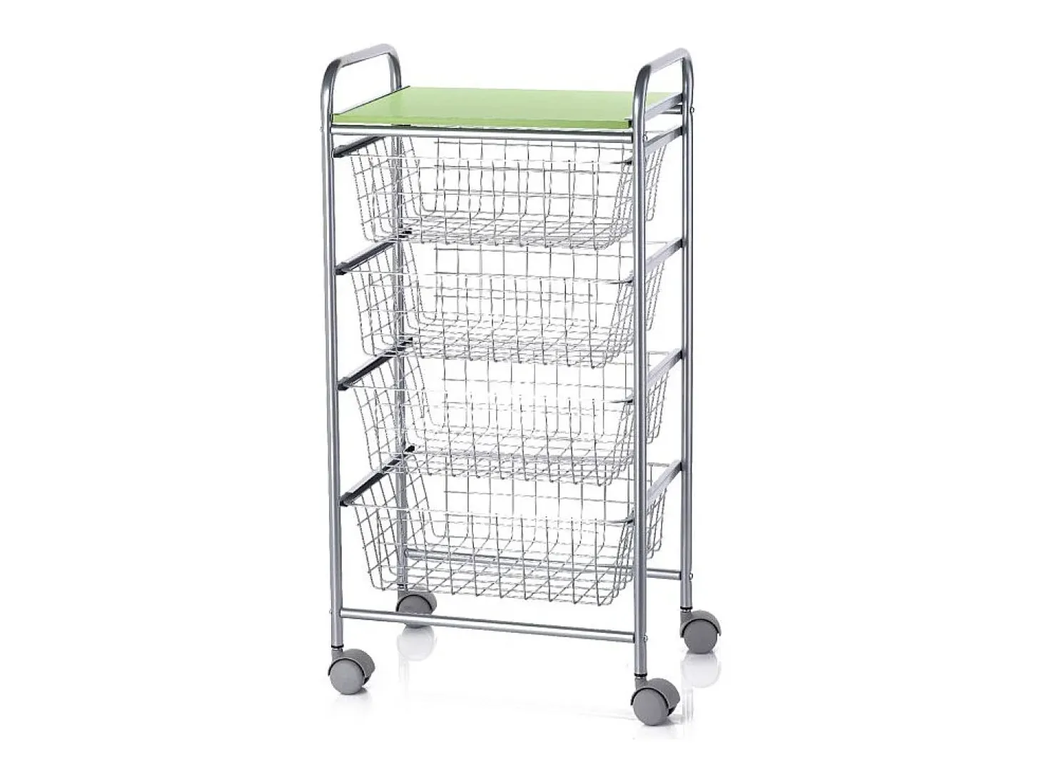 DON HIERRO - Carrito verdulero GREEN, 4 cestas de gran capacidad, Gris aluminio y Verde pistacho-