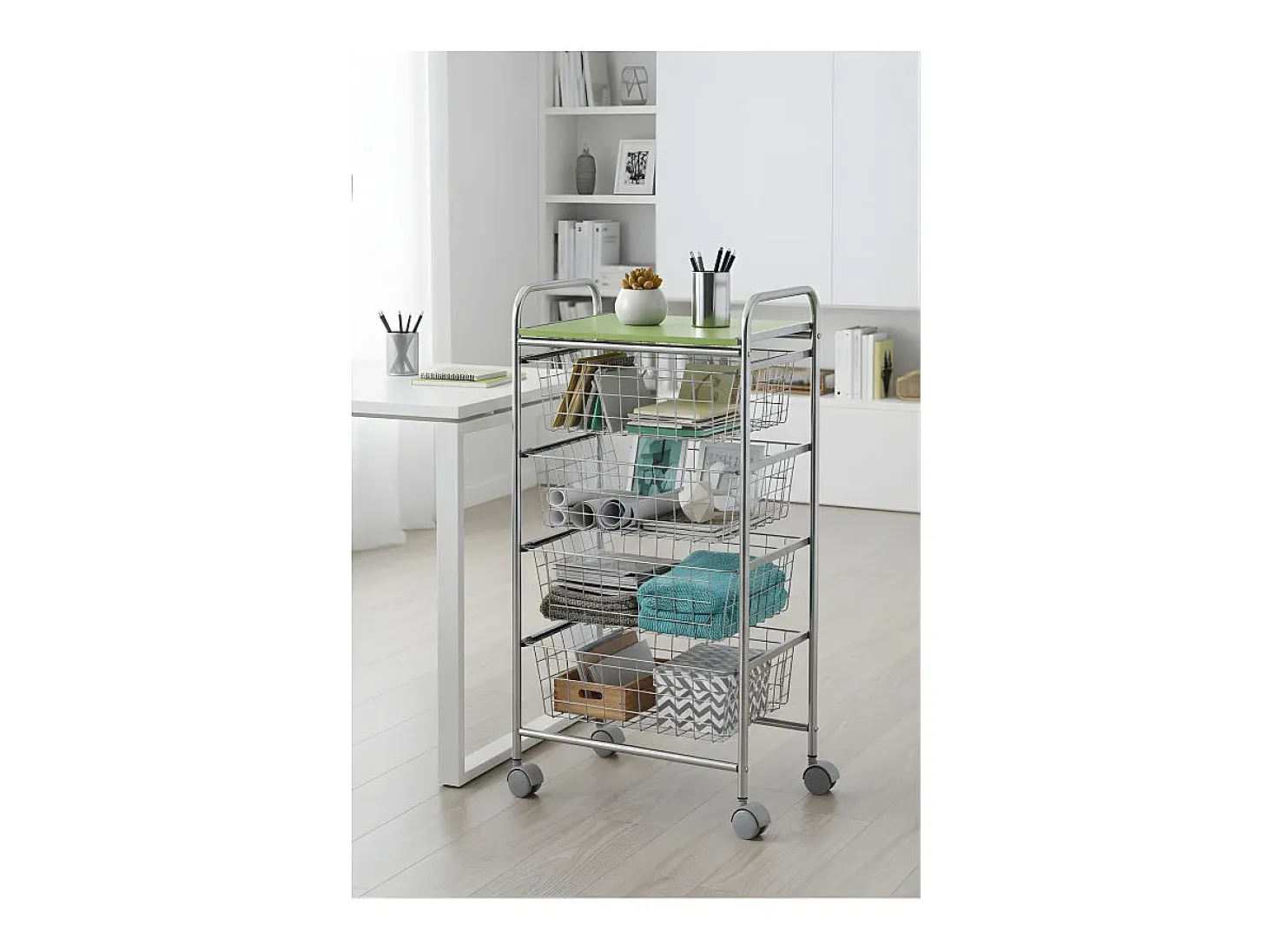 DON HIERRO - Carrito verdulero GREEN, 4 cestas de gran capacidad, Gris aluminio y Verde pistacho-