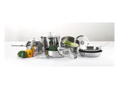Eclipse - Set de 2 sartenes 24/28 cm inox, 1 mango desmontable, 1 pelador y 1 cuchillo