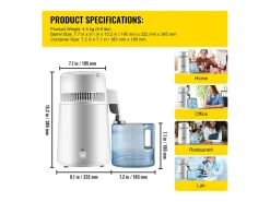 Electrodoméstico Pequeño SucceBuy Destilador de Agua Pura 4 L, Filtro Purificador de Agua 1 L/H, Casa Médica Dental, 220 V