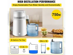 Electrodoméstico Pequeño SucceBuy Destilador de Agua Pura 4 L, Filtro Purificador de Agua 1 L/H, Casa Médica Dental, 220 V