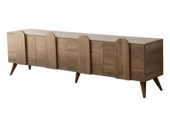 Elegante mueble de TV de nogal, 180 cm x 50 cm x 35 cm | Tablero aglomerado 100% melaminizado, 18 mm de grosor, cantos de PVC | Diseño moderno para el salón