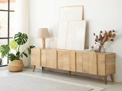 Elegante mueble de TV de nogal, 180 cm x 50 cm x 35 cm | Tablero aglomerado 100% melaminizado, 18 mm de grosor, cantos de PVC | Diseño moderno para el salón