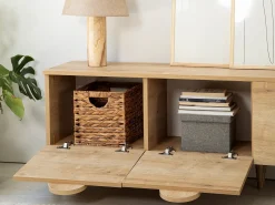 Elegante mueble de TV de nogal, 180 cm x 50 cm x 35 cm | Tablero aglomerado 100% melaminizado, 18 mm de grosor, cantos de PVC | Diseño moderno para el salón