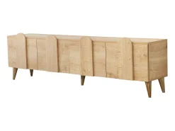 Elegante mueble de TV de nogal, 180 cm x 50 cm x 35 cm | Tablero aglomerado 100% melaminizado, 18 mm de grosor, cantos de PVC | Diseño moderno para el salón